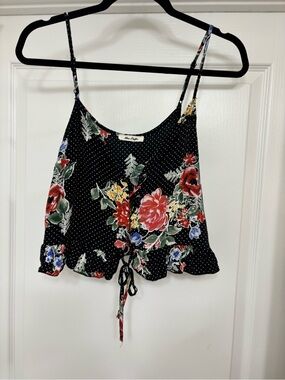 Floral Tie-Front Camisole Top - Black / Multi